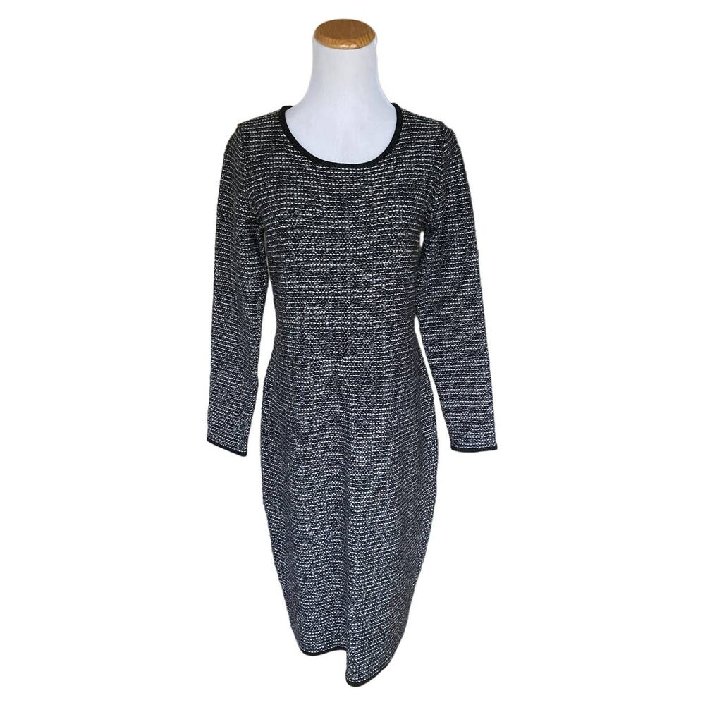 Talbots Wool Blend Sweater Dress S Black White Knit Long Sleeve Knee Length NWT - Picture 1 of 7